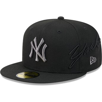 Kepsar platt svart justerad 59FIFTY Side Script från New York Yankees MLB av New Era