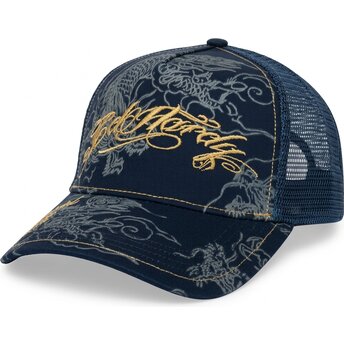 Kepsar böjd marinblå snapback Outline Dragons av Ed Hardy