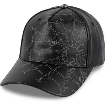 Kepsar böjd svart justerbart band Spiderweb PU Leather av Ed Hardy