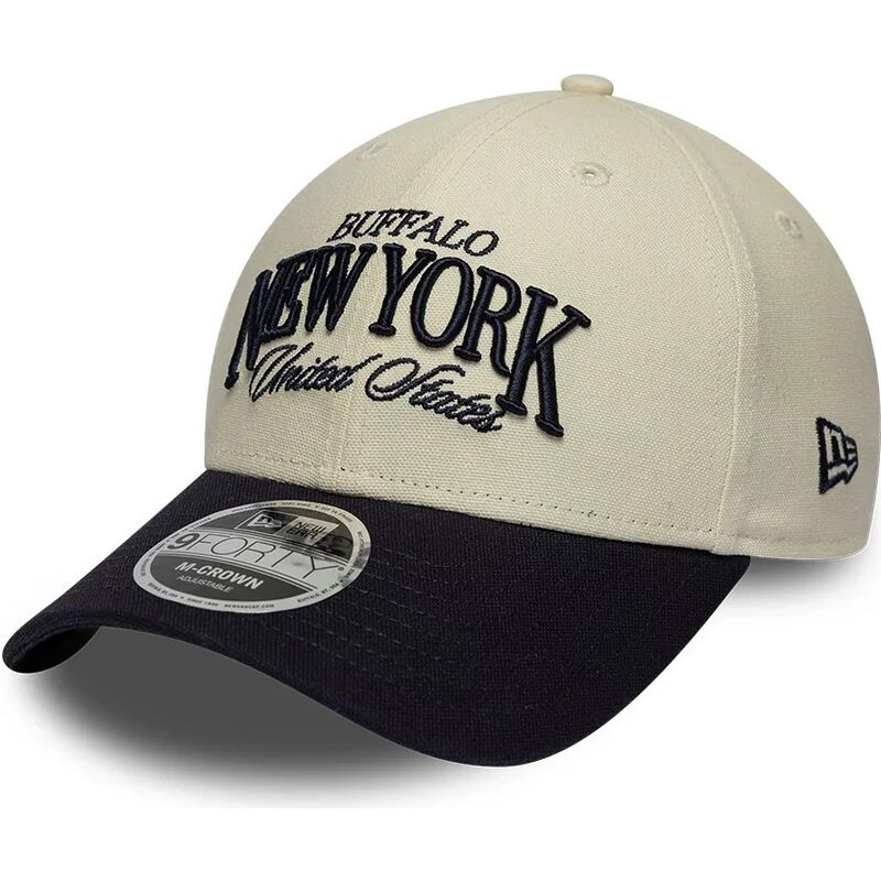 kepsar-bojd-beige-justerbart-band-9forty-m-crown-wordmark-fran-buffalo-new-york-av-new-era