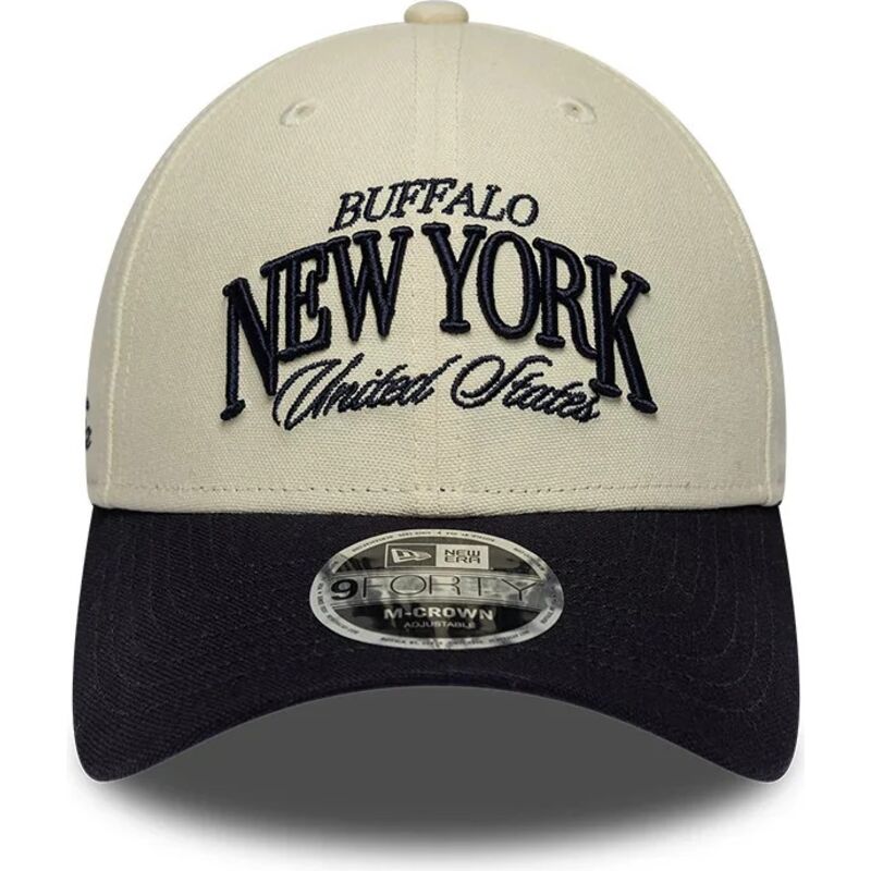kepsar-bojd-beige-justerbart-band-9forty-m-crown-wordmark-fran-buffalo-new-york-av-new-era