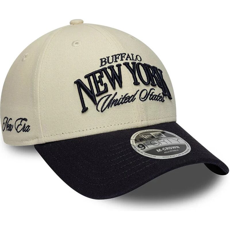 kepsar-bojd-beige-justerbart-band-9forty-m-crown-wordmark-fran-buffalo-new-york-av-new-era