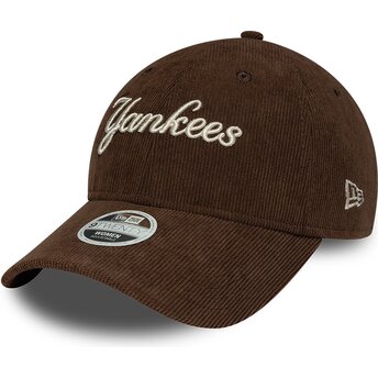Kepsar böjd brun justerbart band 9TWENTY Cord Script från New York Yankees MLB av New Era
