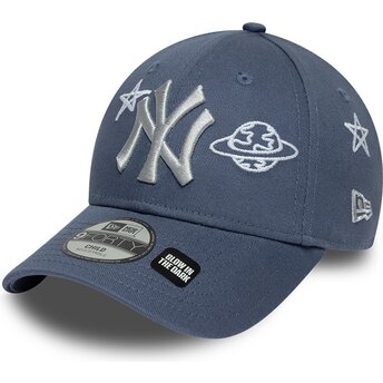 Kepsar böjd blå justerbart band för barn 9FORTY Space Glow In The Dark från New York Yankees MLB av New Era