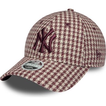 Kepsar böjd röd justerbart band 9FORTY M-Crown Houndstooth från New York Yankees MLB av New Era