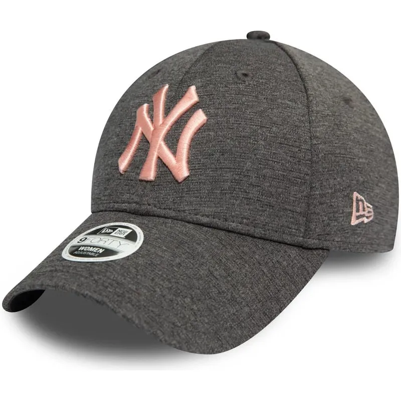 gra-justerbar-kurvad-keps-med-rosa-logotyp-9forty-tech-jersey-fran-new-york-yankees-mlb-av-new-era