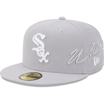 Kepsar platt grå justerad 59FIFTY Side Script från Chicago White Sox MLB av New Era