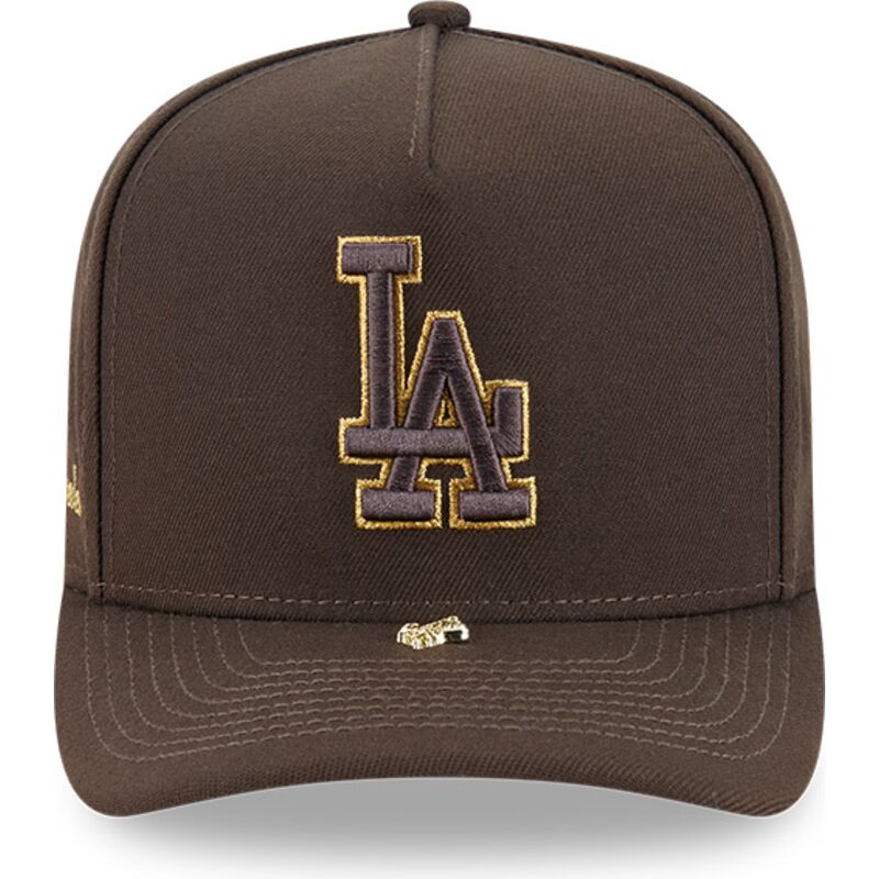 kepsar-bojd-brun-snapback-9fifty-a-frame-precurved-visor-pin-fran-los-angeles-dodgers-mlb-av-new-era