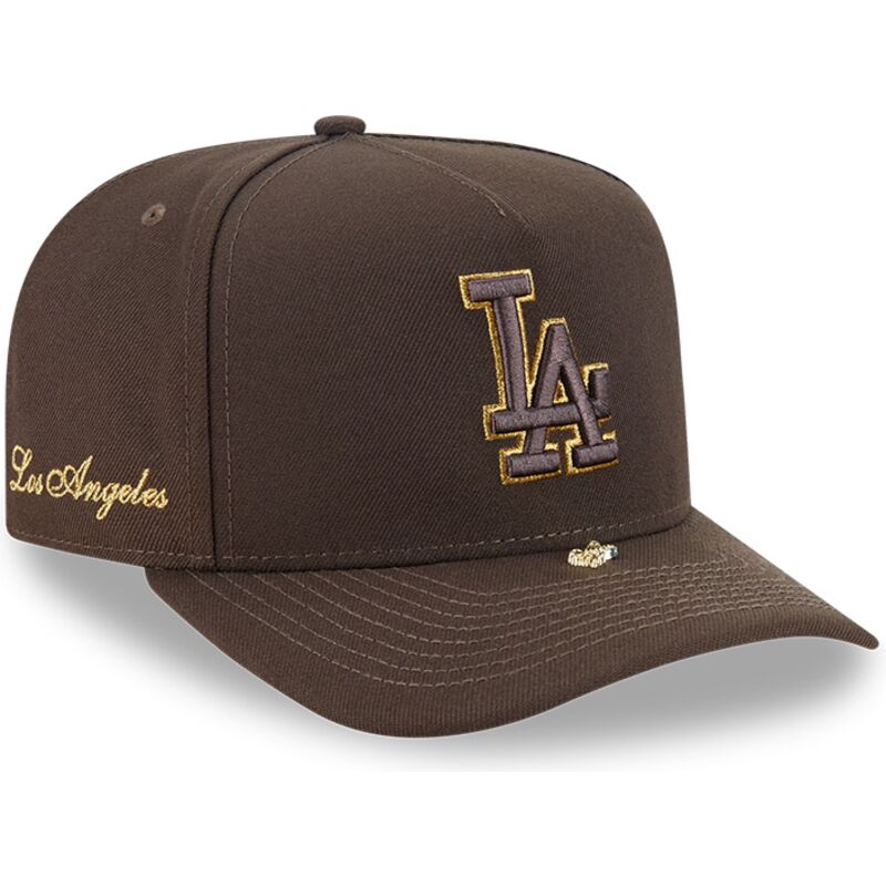 kepsar-bojd-brun-snapback-9fifty-a-frame-precurved-visor-pin-fran-los-angeles-dodgers-mlb-av-new-era
