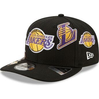 Kepsar böjd svart snapback 9FIFTY A Frame Precurved Multi Patch från Los Angeles Lakers NBA av New Era