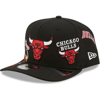 Kepsar böjd svart snapback 9FIFTY A Frame Precurved Multi Patch från Chicago Bulls NBA av New Era