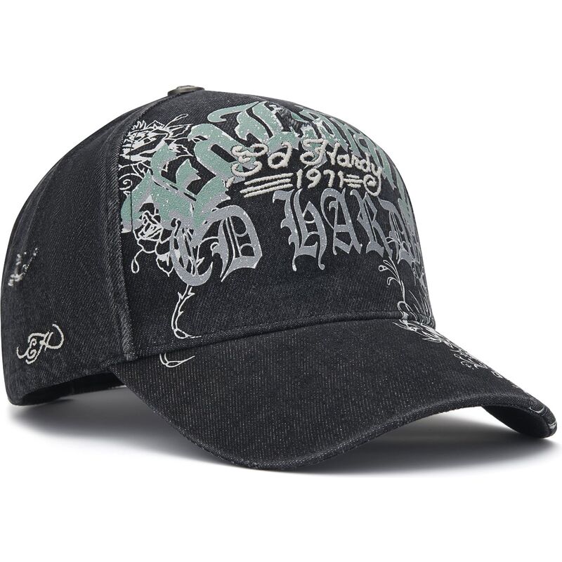kepsar-bojd-svart-justerbart-band-distressed-floral-gothic-av-ed-hardy