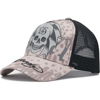 Kepsar böjd grå snapback 13 Skull av Ed Hardy