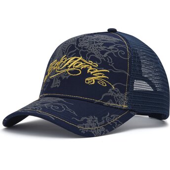 Kepsar böjd marinblå snapback Outline Dragons av Ed Hardy