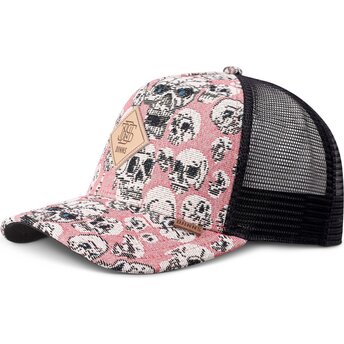 Kepsar böjd rosa snapback HFT Crasy Sofa Skull av Djinns