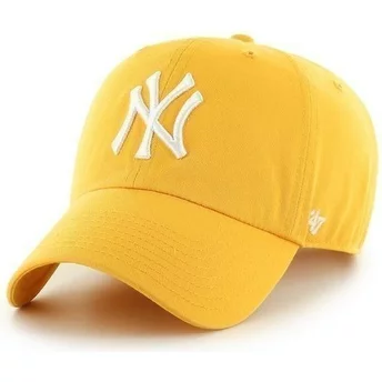Gul keps med böjd skärm och stort främre logo för MLB New York Yankees av 47 Brand