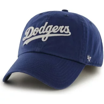 Blå kurvad keps med bokstavslogo för Los Angeles Dodgers MLB Clean Up från 47 Brand