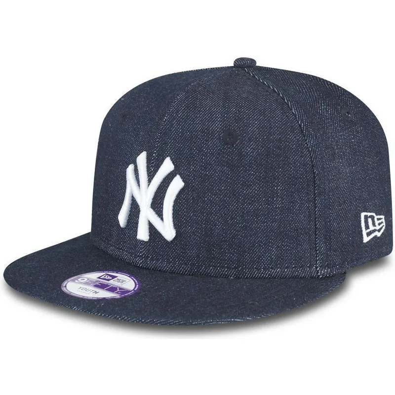 kepsar-plana-marinbla-snapback-for-barn-9fifty-essential-denim-fran-new-york-yankees-mlb-av-new-era